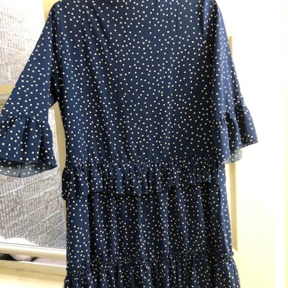 Women's V Neck Ruffle Polka Dot Swing Dress - Picture 4 of 5